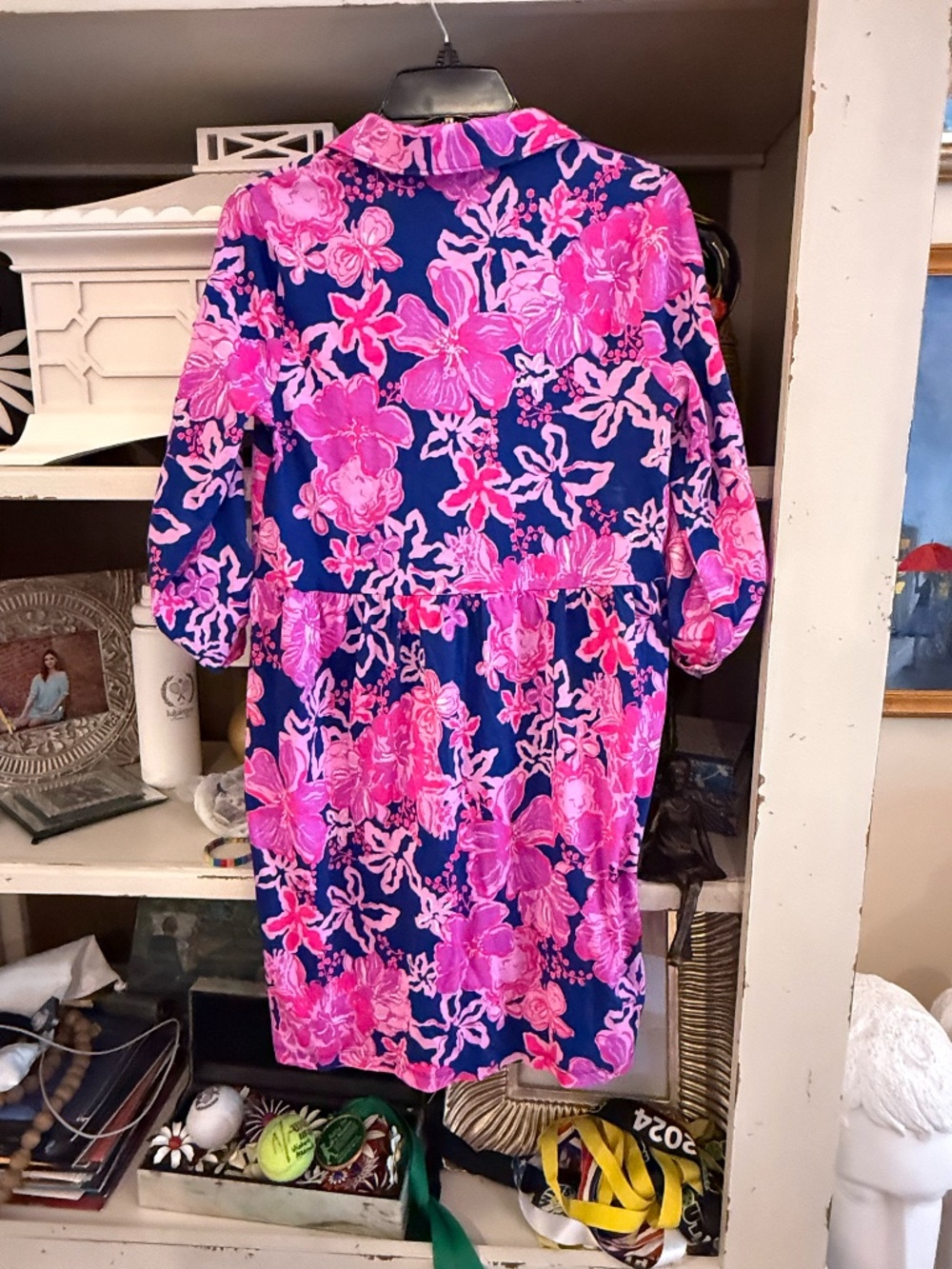 Lilly Pulitzer Xs Sarlyn popover shirtdress starlight navy once and floral - Picture 8 of 8